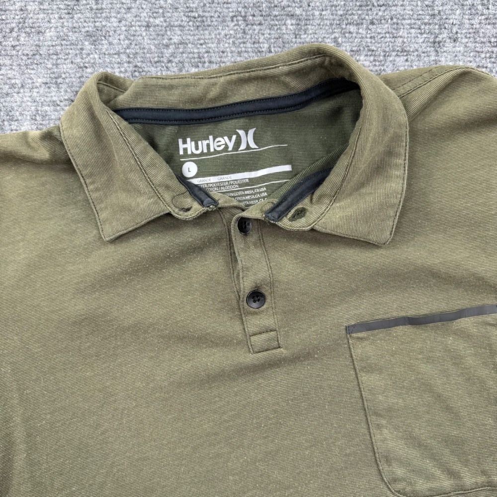 Hurley Men Olive Green Cotton Polyester Blend‎ Short Sleeve Pocket Polo Large